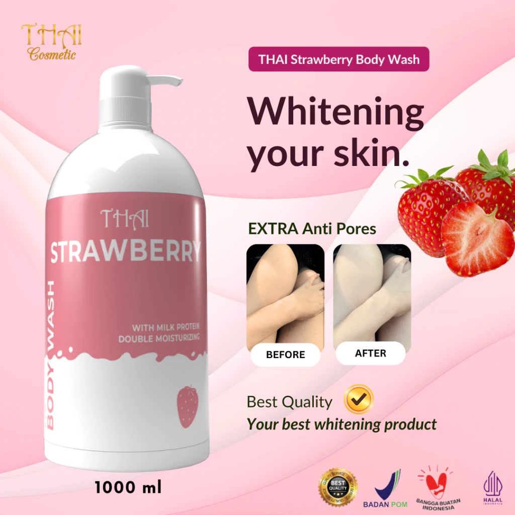 Thai Body Wash 1000ml - Strawberry (Sabun Mandi Cair Botol Pump)