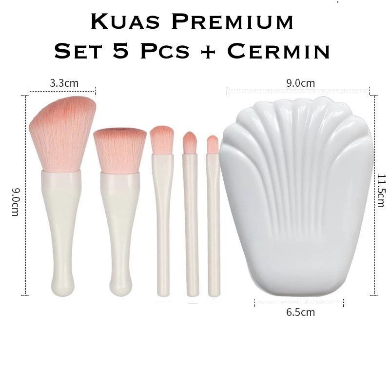 Kuas Makeup Kerang 5in1 + Cermin - PEACH (Brush Makeup Set Portable)