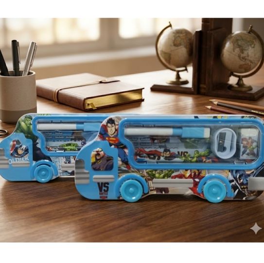 Kotak Pensil Anak Karakter Model BUS + Alat Tulis 5in1 - SUPERHERO (LPY99-12)