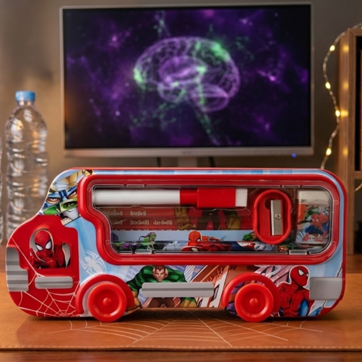 Kotak Pensil Anak Karakter Model BUS + Alat Tulis 5in1 - SPIDER MERAH (LPY99-12)
