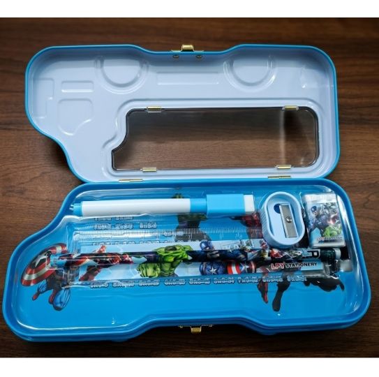 Kotak Pensil Anak Karakter Model BUS + Alat Tulis 5in1 - SPIDER BIRU (LPY99-12)