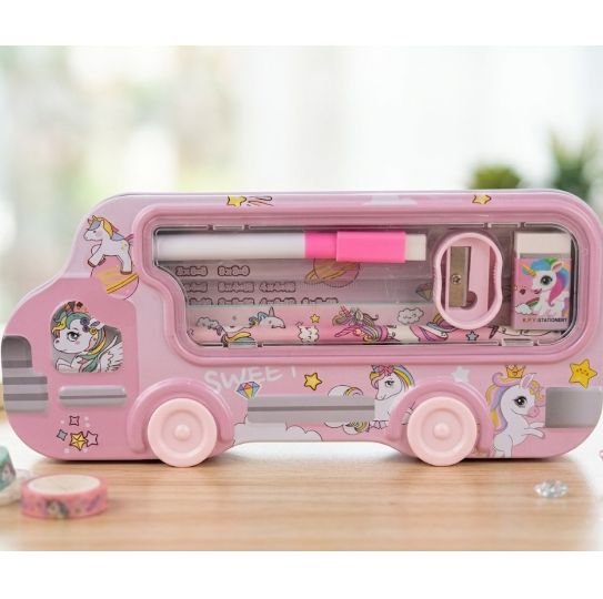 Kotak Pensil Anak Karakter Model BUS + Alat Tulis 5in1 - UNICORN (LPY99-12)