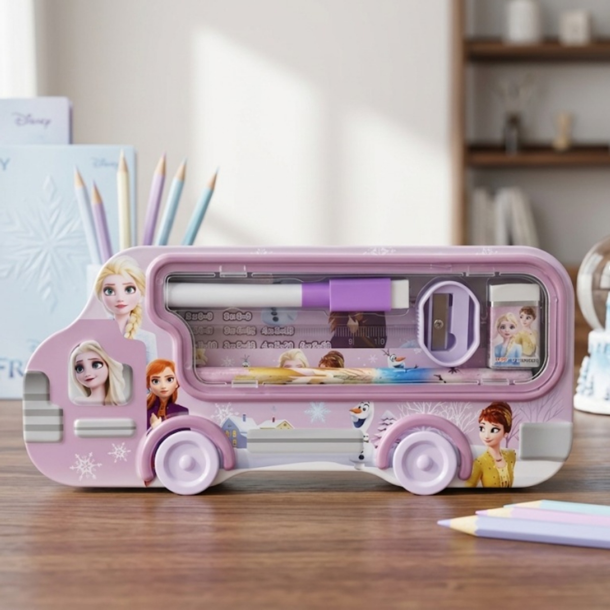 Kotak Pensil Anak Karakter Model BUS + Alat Tulis 5in1 - FROZEN (LPY99-12)
