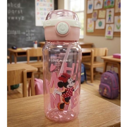 Botol Minum Anak Karakter 800ml (JB256) - MINNIE PINK (Free Sedotan)
