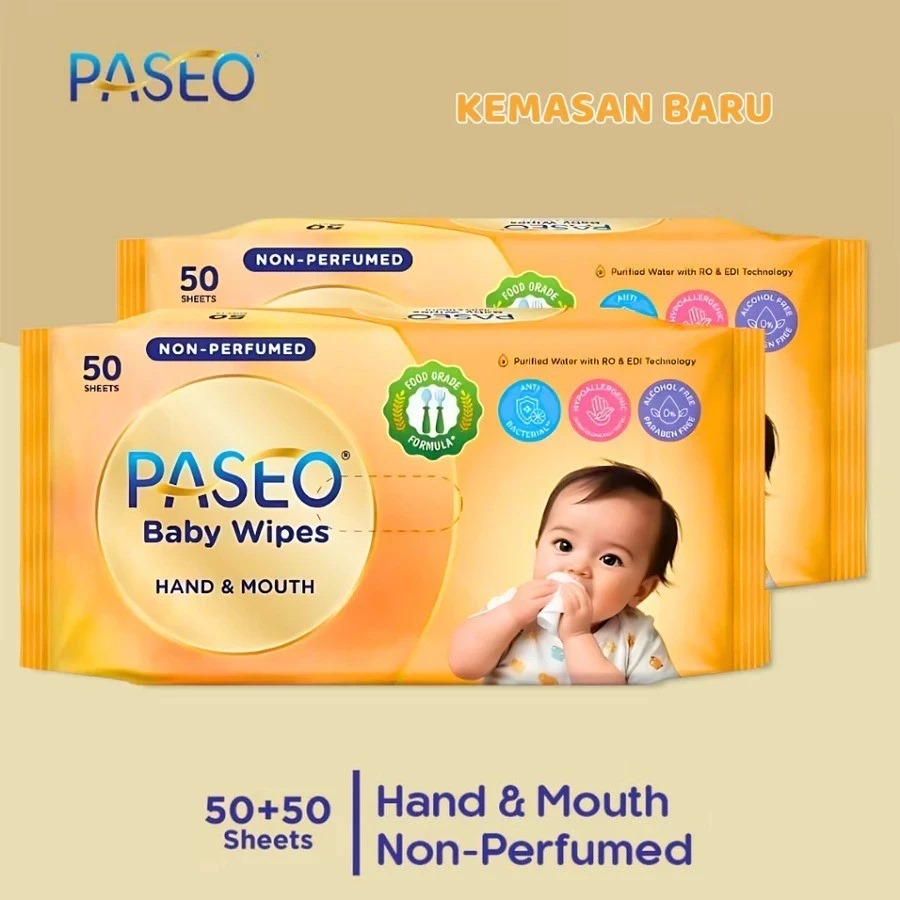 (Beli1 Gratis1) Tissue Basah Paseo Baby Wipes Hand & Mouth 50s - Orange