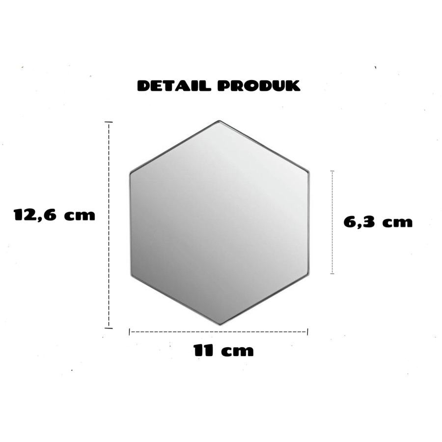 Cermin Hexagonal Set Isi 12 Ukuran 12cm (Kaca Hias Dekorasi)