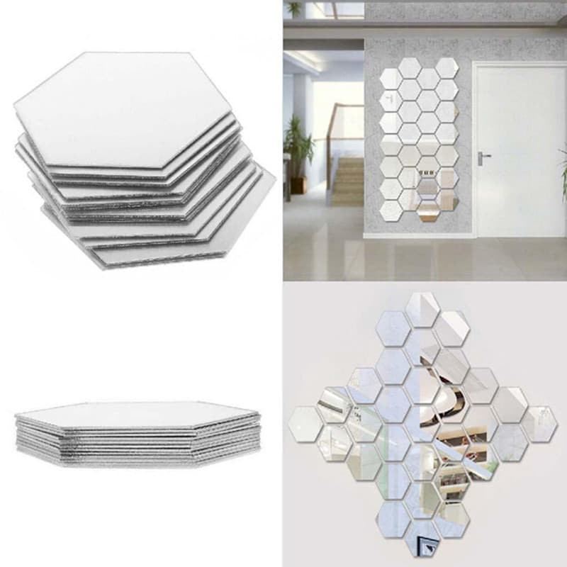 Cermin Hexagonal Set Isi 12 Ukuran 12cm (Kaca Hias Dekorasi)