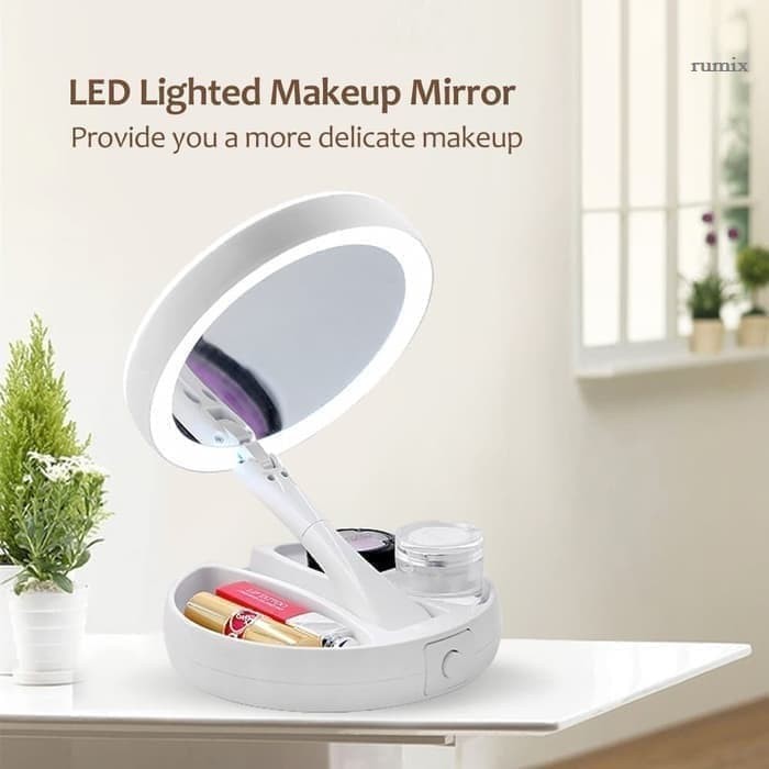 Cermin LED 2 Sisi Lipat ( Foldable Mirror LED )
