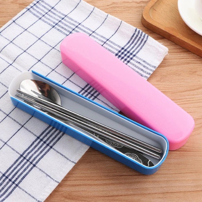 Sendok Travel Set Stainless Steel - BIRU (Sendok, Garpu, Sumpit)
