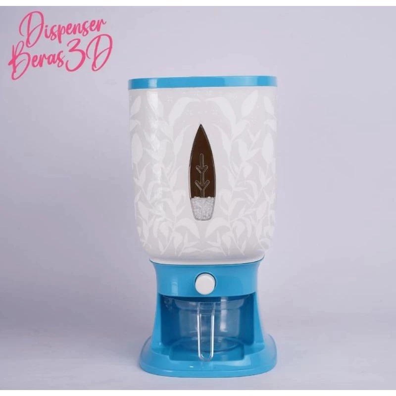 TRI J - Dispenser Beras Motif 10kg - BIRU (Tempat Penyimpanan Beras Rice Box)