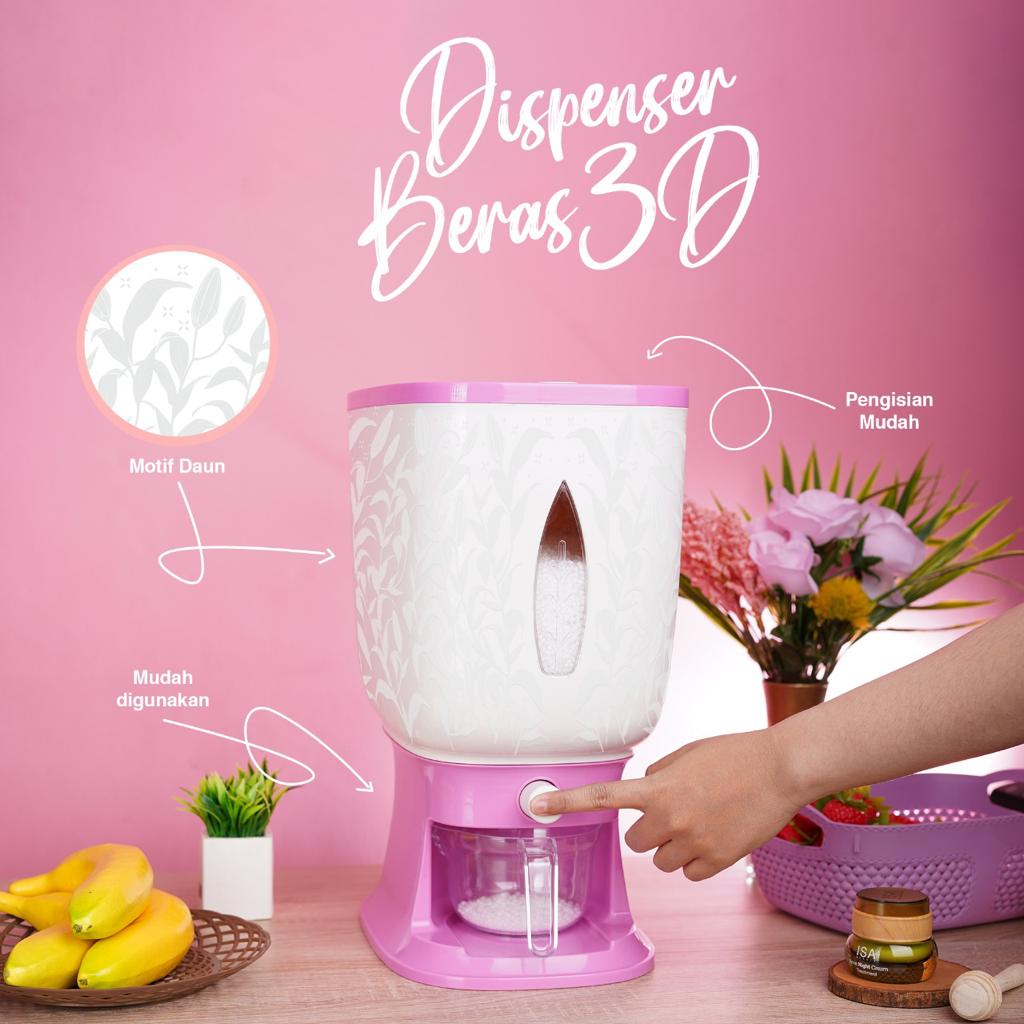 TRI J - Dispenser Beras Motif 10kg - BIRU (Tempat Penyimpanan Beras Rice Box)