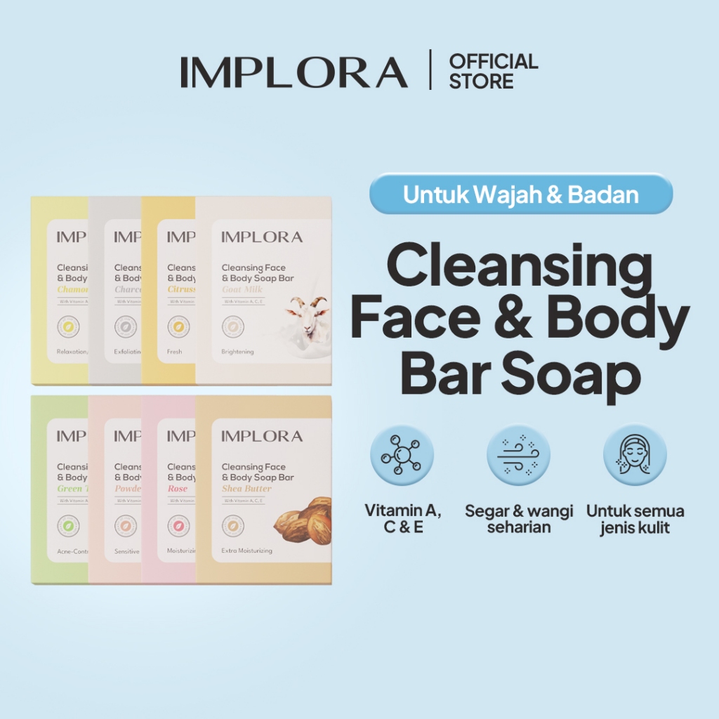 Implora Cleansing Face & Body Bar Soap 60gr - Powdery