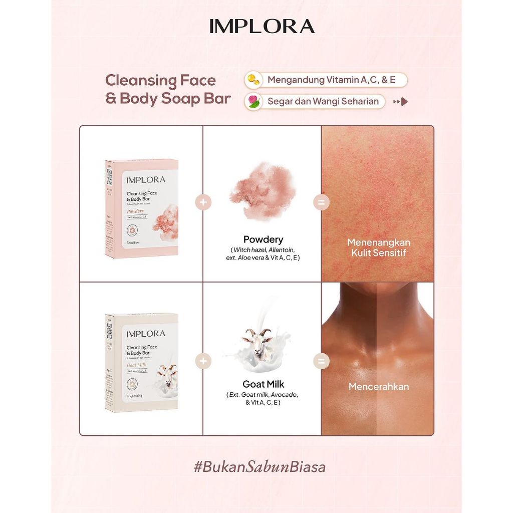 Implora Cleansing Face & Body Bar Soap 60gr - Powdery