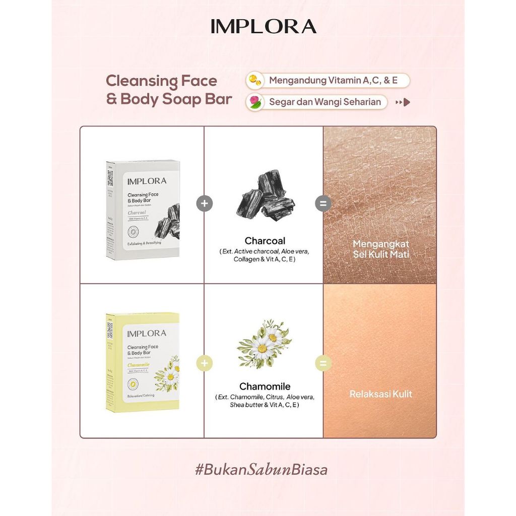 Implora Cleansing Face & Body Bar Soap 60gr - Rose