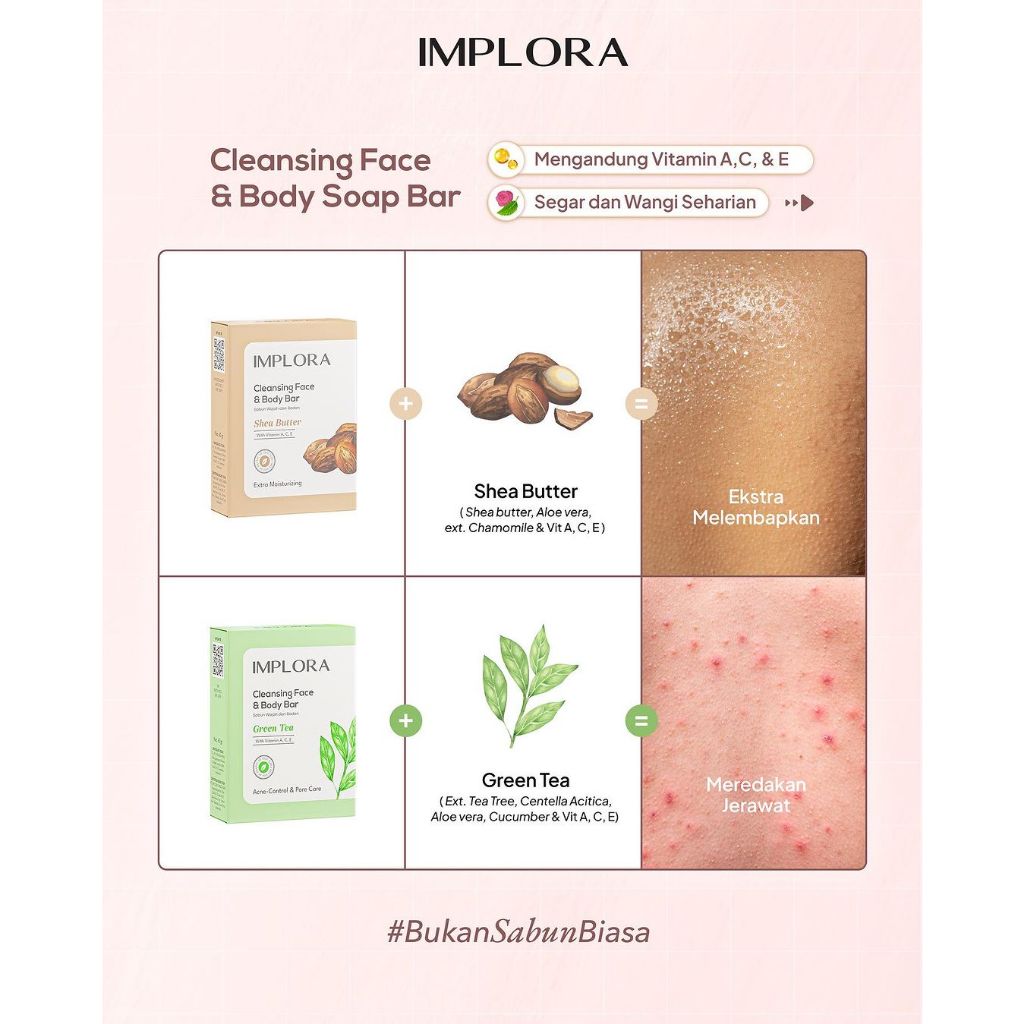 Implora Cleansing Face & Body Bar Soap 60gr - Green Tea