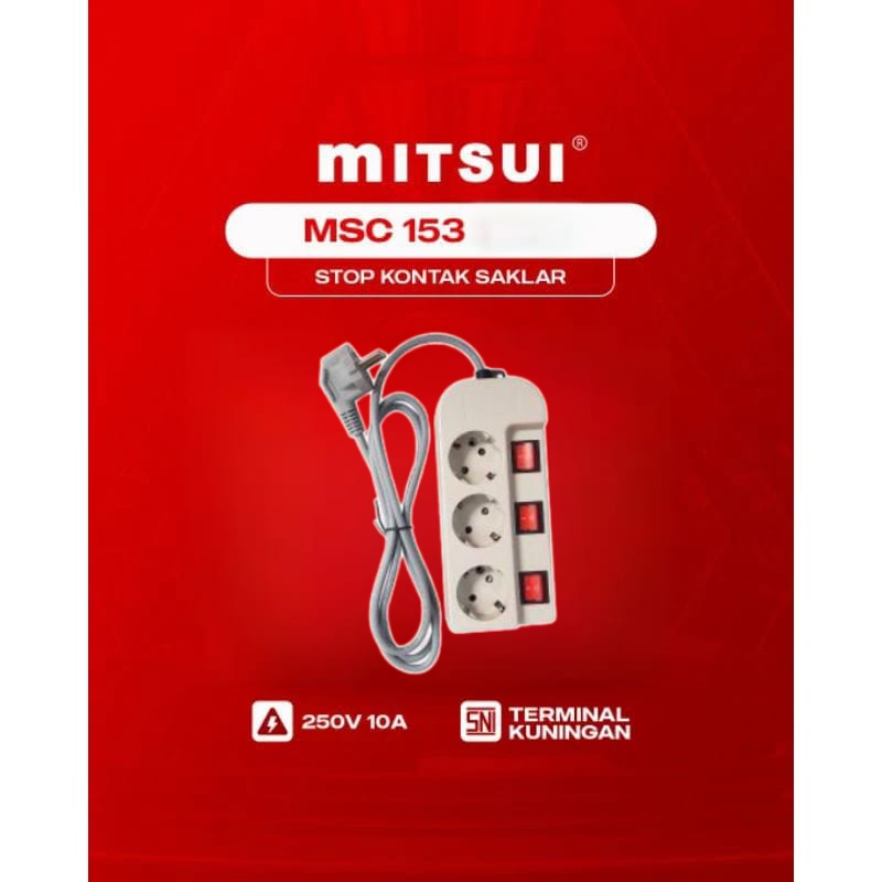 Mitsui MSC153 White - Stop Kontak 3 lubang + Saklar