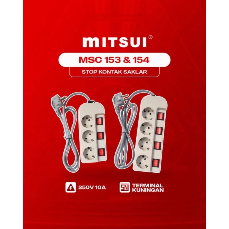 Mitsui MSC153 White - Stop Kontak 3 lubang + Saklar