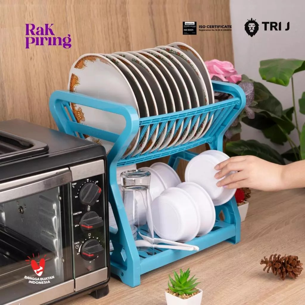 TRI J - Rak Piring Plastik 2 Susun Mini - PINK (Wadah Piring Gelas Alat Makan)